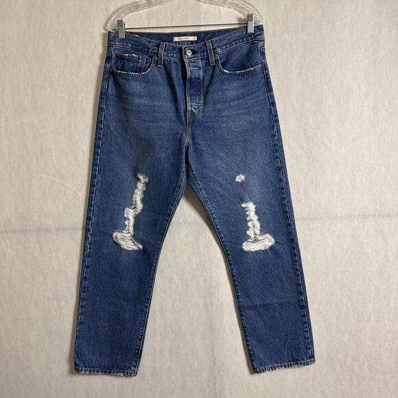Levi's Women’s Size 31 Wedgie Straight High Rise Blue Distressed Denim Jeans - Picture 1 of 13
